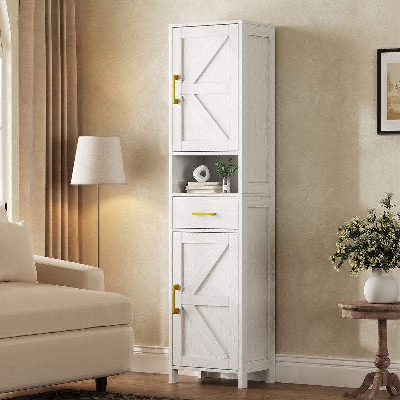 67" H x 15.7" W Freestanding Linen Tower with 2 Doors and 1 Drawer, White