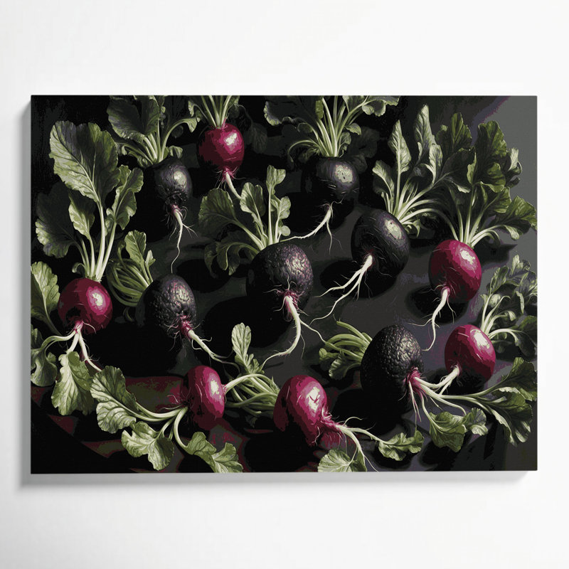 Légumes, radis, art mural noir sur toile, H 20 po x l 24 po