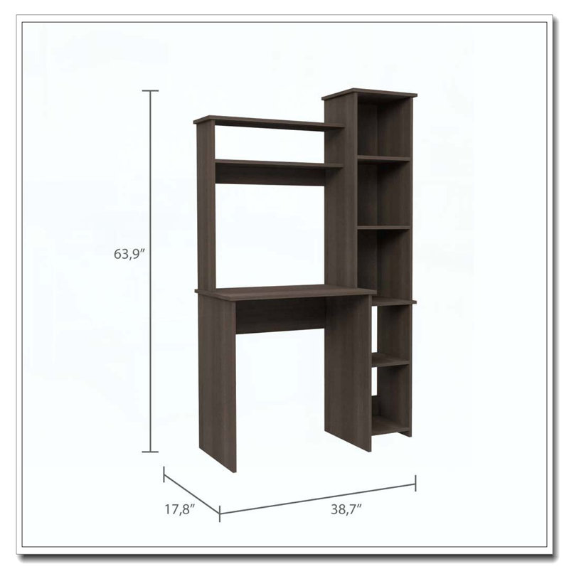 Bureau d'écriture avec bibliothèque intégrée Smokey Oak, Brun