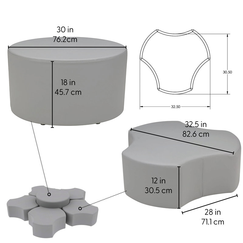 Repose-pieds rembourré Pro Series, paquet de 6, Gris, 12" H x 32.5" W x 30.5" D