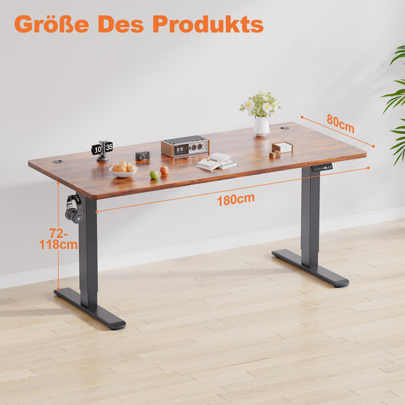 Adjustable Metal Base Standing Desk, 72cm H x 180cm W x 80cm D, Beige/White
