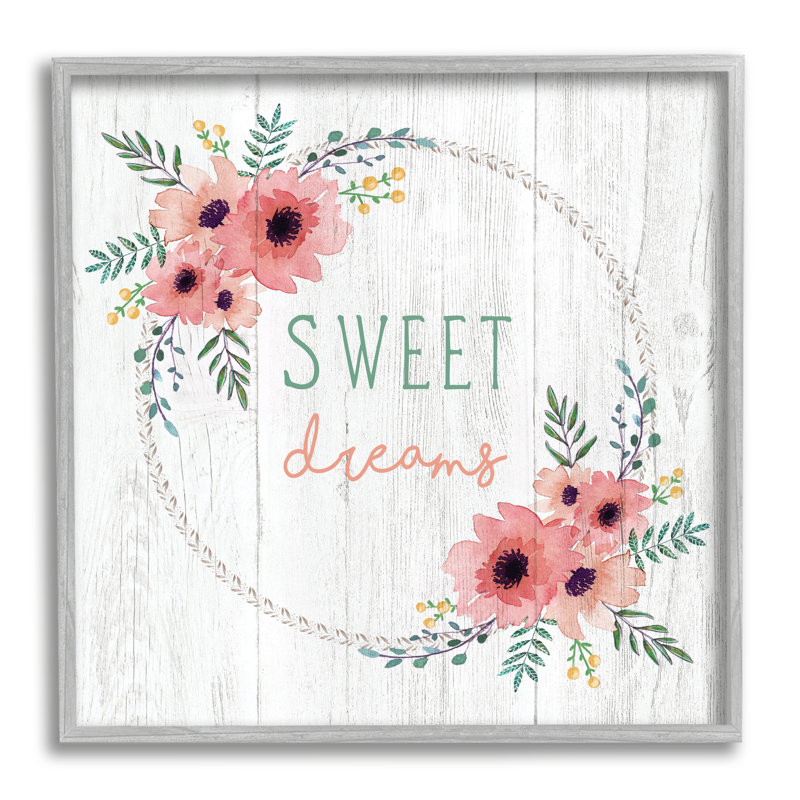 Sweet Dreams - Art textuel, H 17 po x l 17 po x P 1,5 po, Estampe numérique Farmhouse