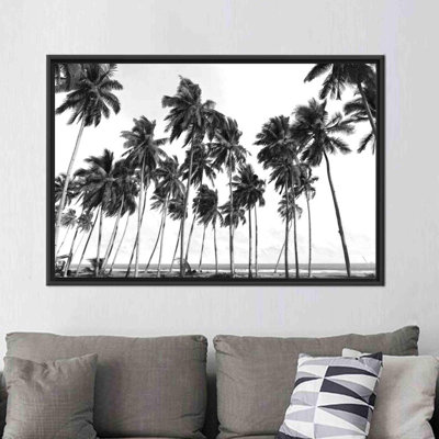 Art sur toile 3D de palmiers noirs et blancs - Cadeau de décoration murale moderne fait à la main pour lui