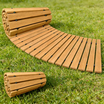 6FT Wooden Garden Pathway, Roll Out Non-Slip Hardwood Walkway for Backyard Beach Wedding Party
