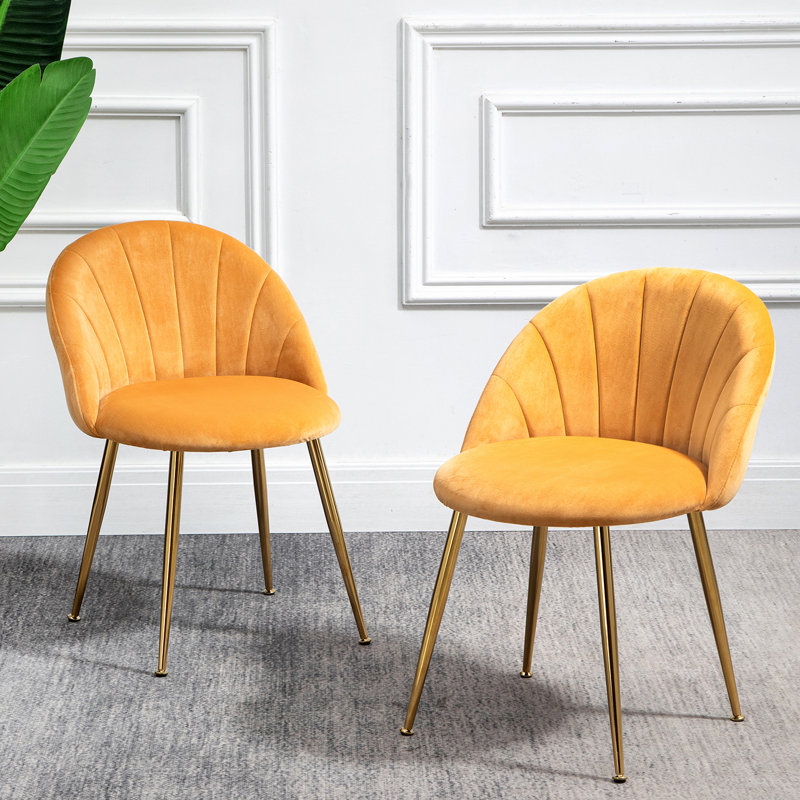Persephone 46cm H Velvet Upholstered Queen Anne Back Side Chair, Yellow