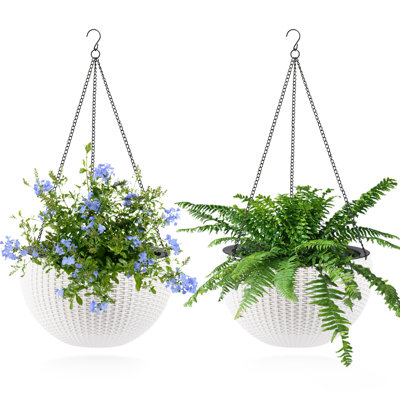13.4 Inch Self-Watering Hanging Planter Pack Of 2 Root-Rot With Water Level Indicator White Large Capacity Dual For Indoor And Balcony Decoration Breathable Proof Auto-Regulates Soil Smart Water