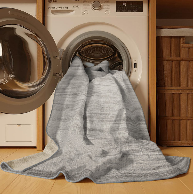 Machine Washable Abstract Gray Area Rug, Runner 2' x 5'