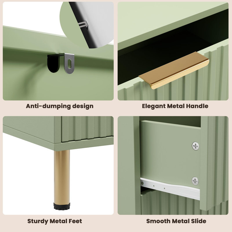 55" Fluted 8 Drawer Dresser For Bedroom, Deep Drawers, Green