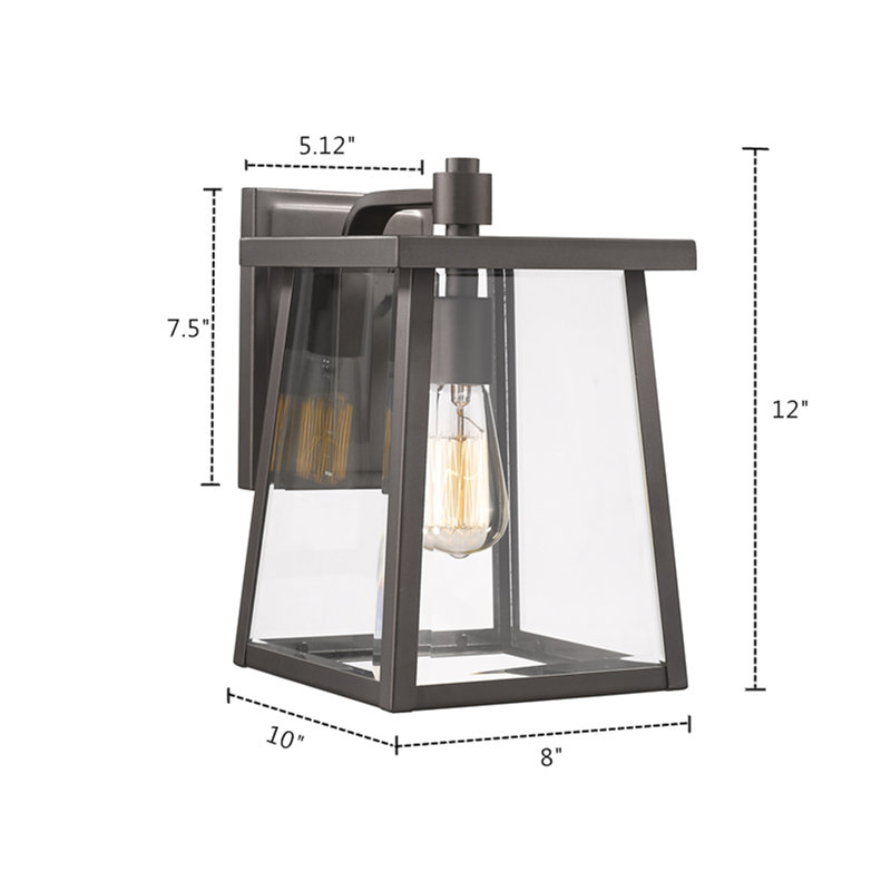 Lanterne murale d’extérieur 1 ampoule Dunnigan, H 12 po x l 8 po x P 10 po, Bronze huilé