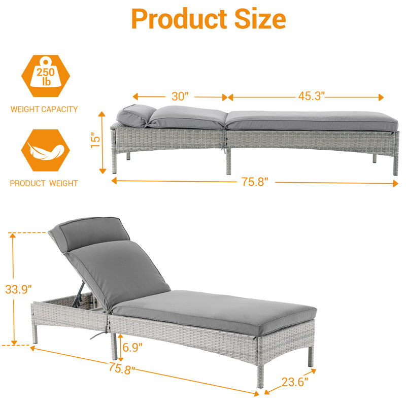 Fauteuil inclinable réglable pour l'extérieur, Gris