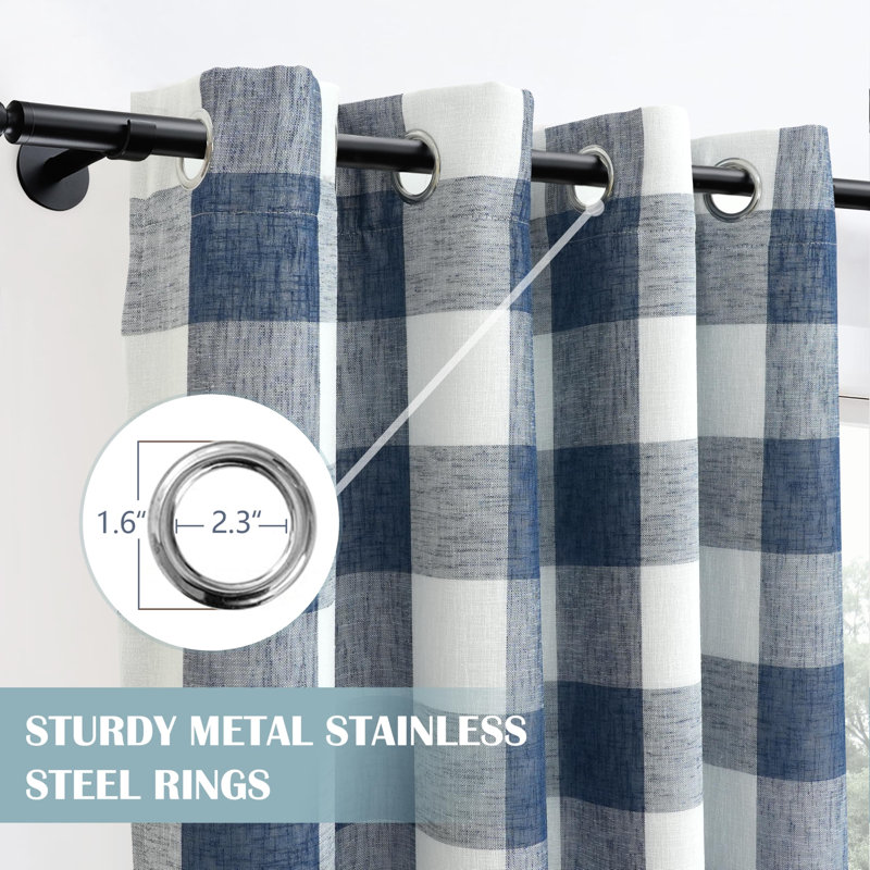 Adamantini Plaid Blackout Thermal Grommet Curtain Panels, 52" W x 63" L, Navy Blue