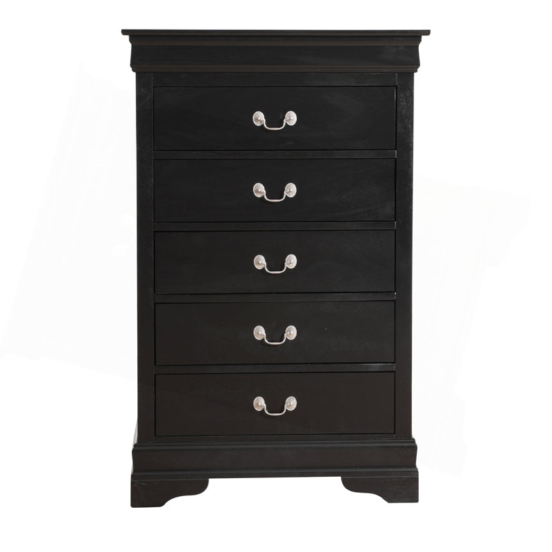 Commode verticale à 5 tiroirs avec poignées décoratives, Noir