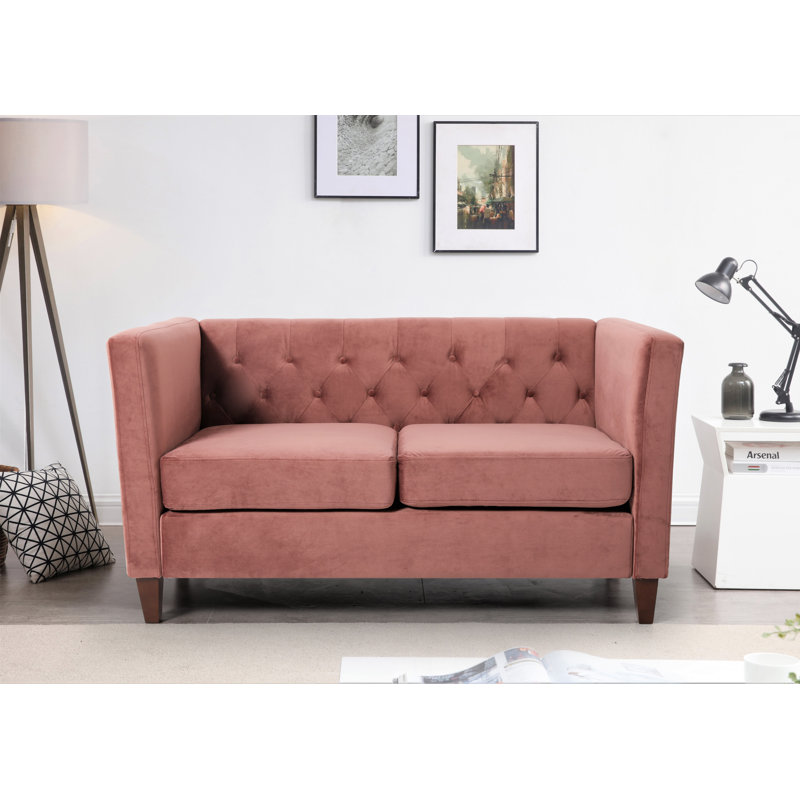 Causeuse en velours à accoudoirs évasés 56,7 po Leeani, Velours rose