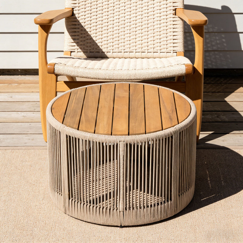 Table basse en bois, Teck et beige