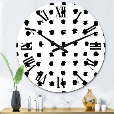 Geometric Pattern Of Black Polka Dots on White - Patterned Wall Clock