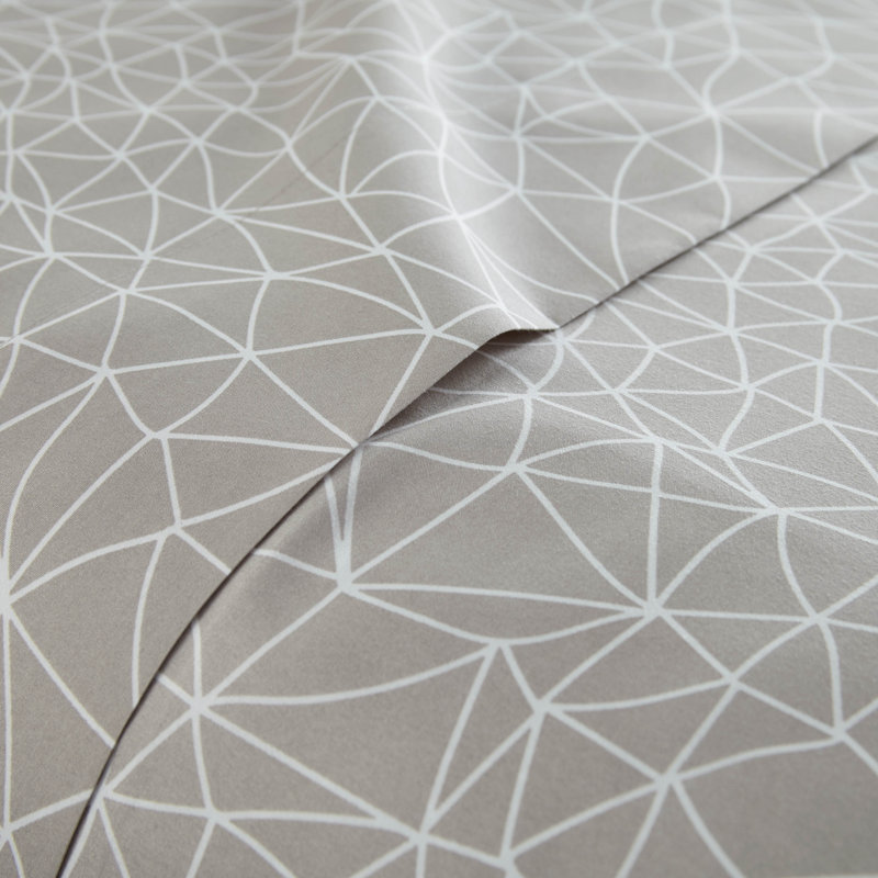 California King Geometric Maze Taupe Microfiber Sheet Set