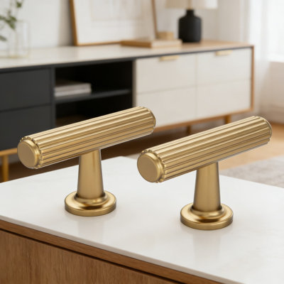 Champagne Bronze Cabinet Knobs 10 Pack, 2 Inch Single Hole Drawer Pulls, Zinc Alloy T-Bar Hardware For Kitchen, Bathroom, Dresser And Furniture