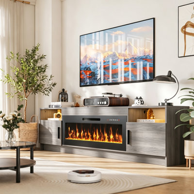 80" Fireplace TV Stand with 42" Electric Fireplace,20 Colors LED Lights Entertainment Center for Living Room