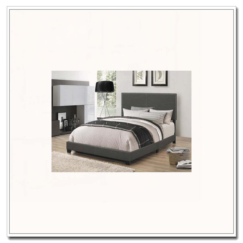 Bed With Nailhead Trim, Charcoal, Full