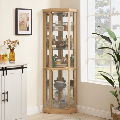 Corner Lighted Curio Cabinet Corner Glass Cabinet Lighted Curio Cabinet Corner Display Case For Living Room/ Curio Cabinet/ Antique Collection/ Wine/Bar Glass Storage Light Included