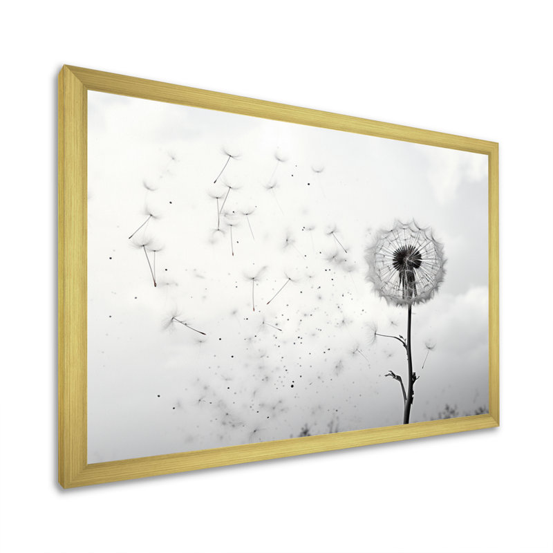 «Minimalims Dandelion Natures Fragility I», art mural sur toile pissenlit, H 16 po x l 32 po x P 1 po, Cadre doré simple