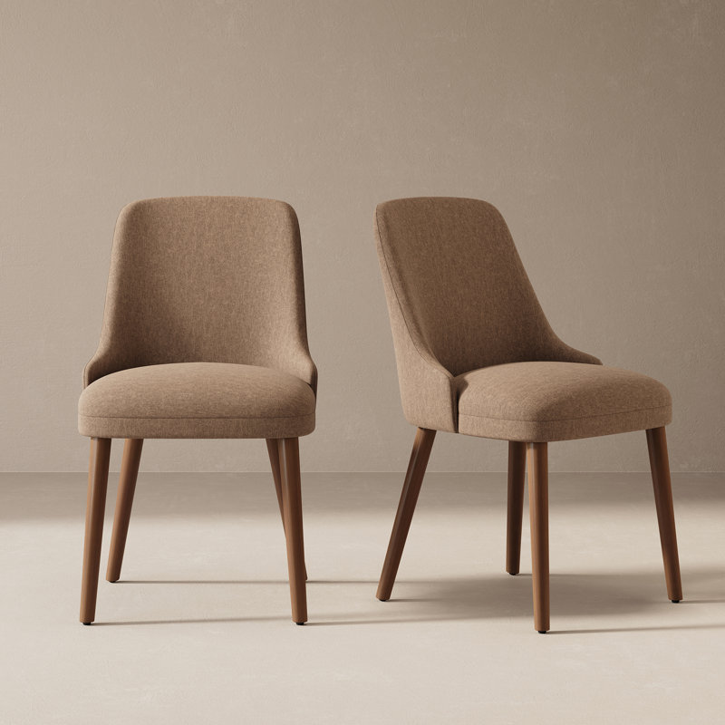 Chaise de salle à manger à haut dossier avec dossier ergonomique courbé, siège rembourré et pieds en bois massif, Café