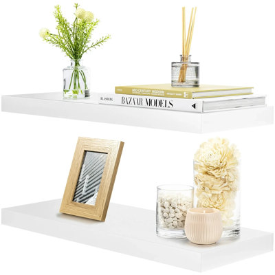 Sorbus Maple Floating Rectangle Wall Shelf In White