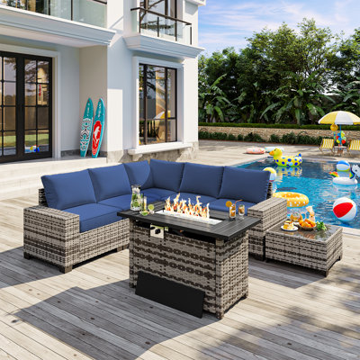 7-pieces Patio Furniture Set With 44" Propane Gas Fire Pit Table