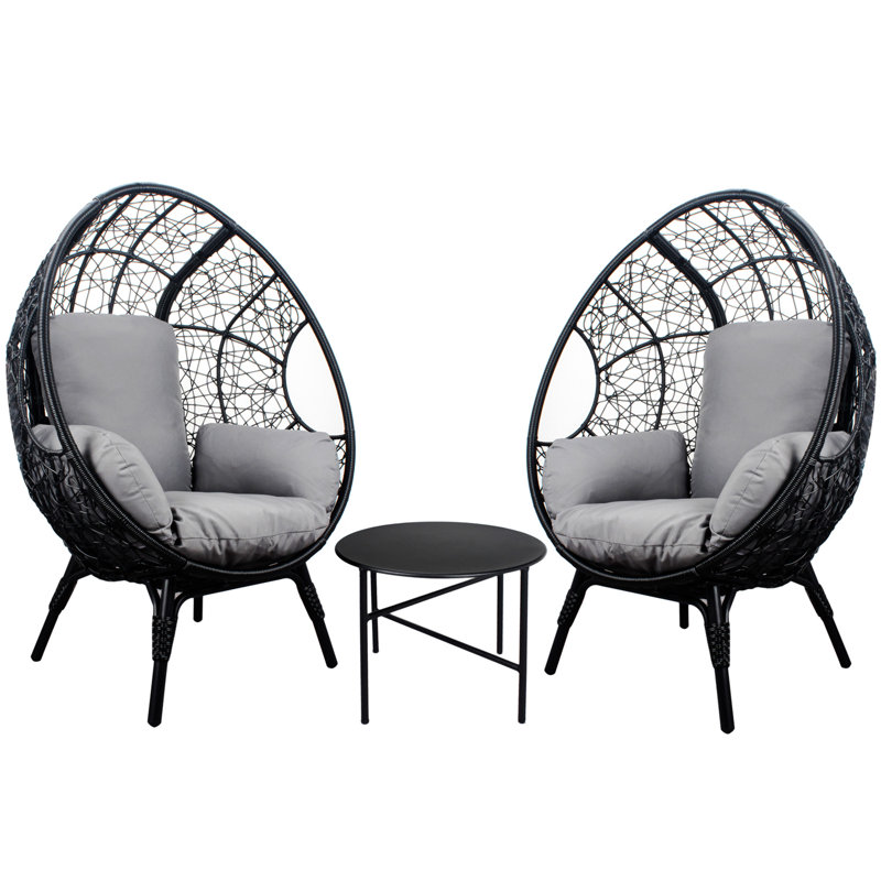 Ensemble de 3 chaises de patio avec table d'appoint, Gris / Noir