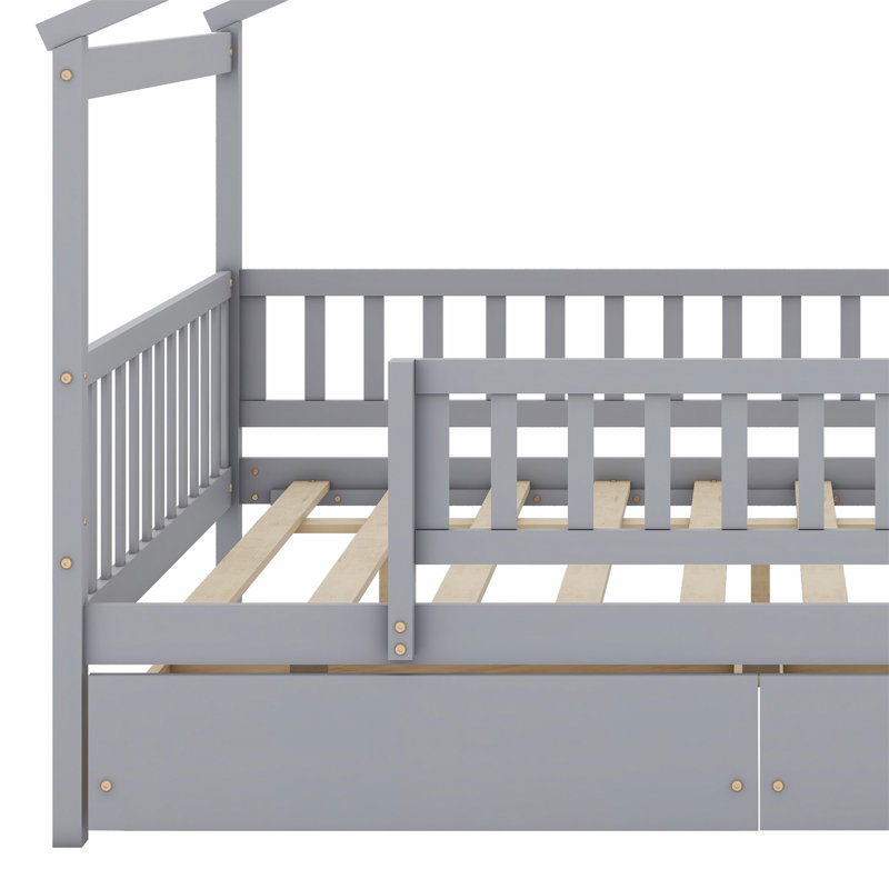 Lit en bois avec deux tiroirs, Gris