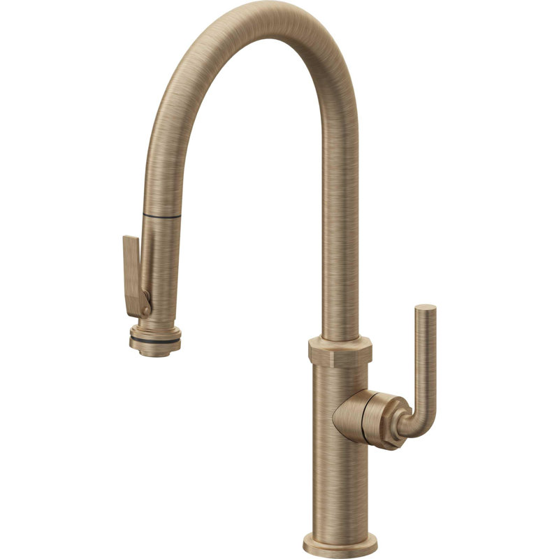 Descanso Kitchen Pull-Down Faucet with Squeeze Sprayer - High Arc Spout, Antique Nickel Flat
