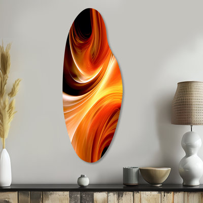 «Orange Abstract Warm Fractal Design IV - Curved Fractals», art mural en métal, reproduction de sculpture murale asymétrique en métal
