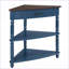 Table basse d'angle compacte à 3 niveaux avec pieds en bois massif, bleu marine / espresso pour les petits espaces