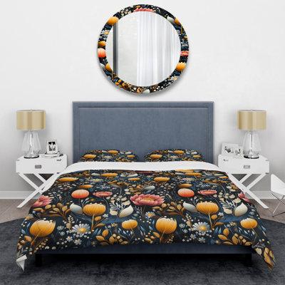 Ensemble de housse de couette à motif floral rose et bleu