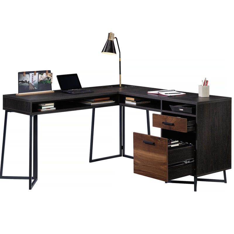 L-Shaped Desk, Dark Walnut Finish