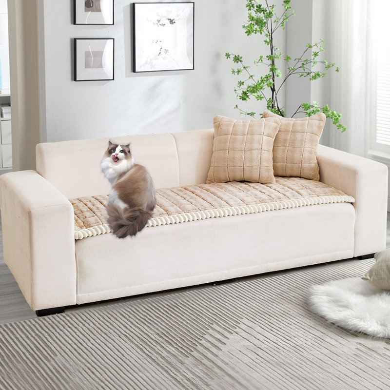 Housse pour canapé Fuzzy Dog - Housse antidérapante lavable avec garniture blanche unique pour 2 ou 3 canapés - Housse de canapé pour animaux de compagnie