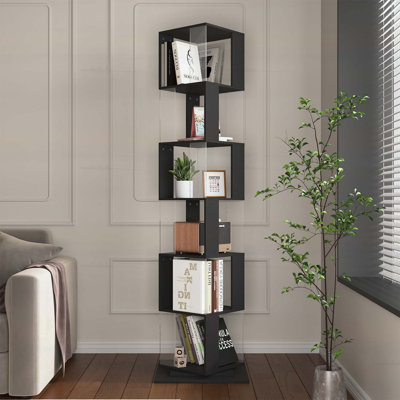 Bibliothèque pivotante 360 ° à 6 niveaux avec base anti-basculement, bibliothèque sur pied et tablette moderne pour le salon, le bureau à domicile et la chambre à coucher