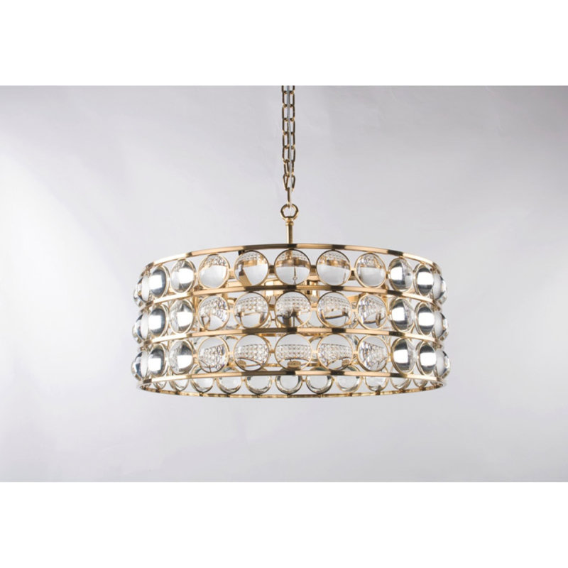 Lustre en cristal clair pour la Saint-Valentin, Laiton antique, Transparent, H 20 po x l 42 po x P 42 po