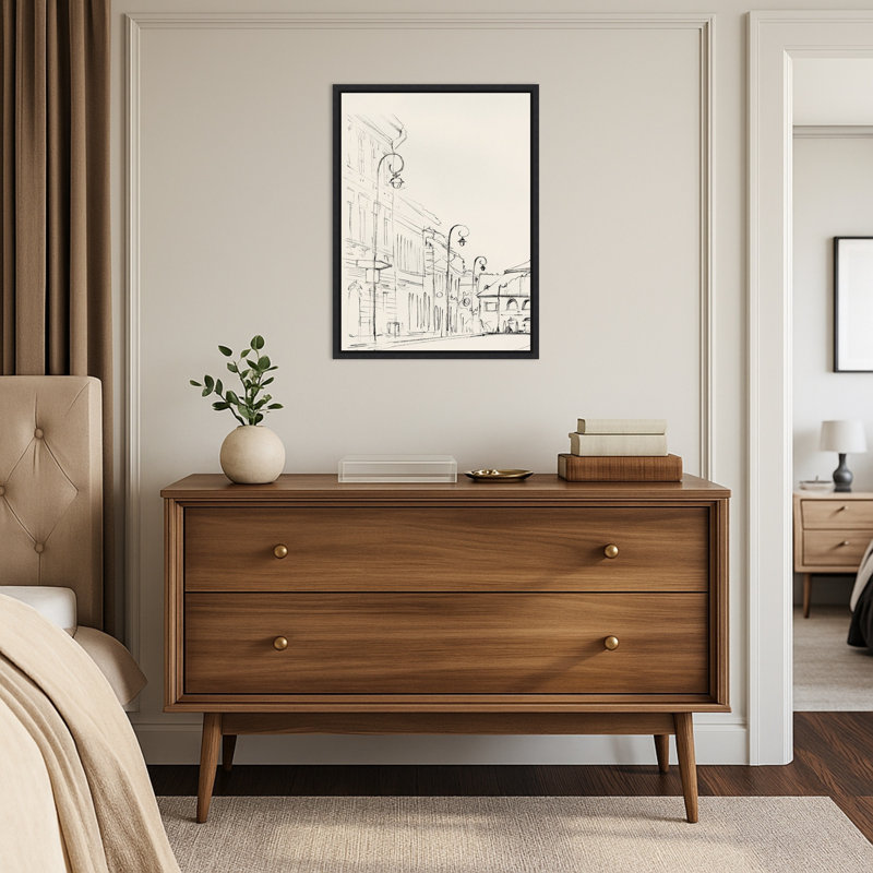 «Quiet Street with Vintage Lamps» par PI Studio, reproduction d'art sur toile encadrée