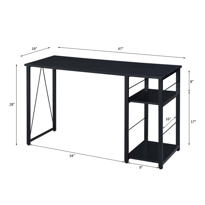 Bureau d'écriture rectangulaire avec tablette à 2 niveaux, Noir