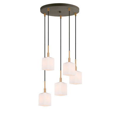 Luminaire suspendu rectangulaire 5 lumières grappe Thiede