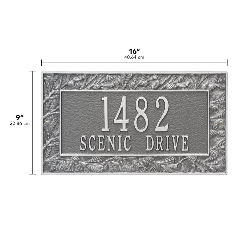 Pinecone 2-Line Wall Address Plaque, Pewter/Silver, Yes