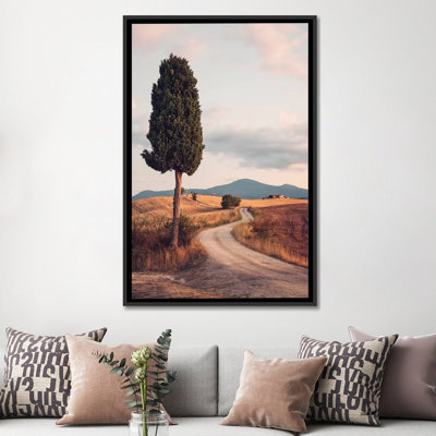«Route de campagne avec cyprès, Toscane, Italie», reproduction de photo sur toile tendue
