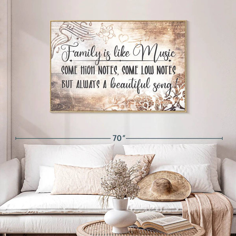 Family Is Like Music, typographie, Cadre flottant en bois naturel, 46 po x 31 po
