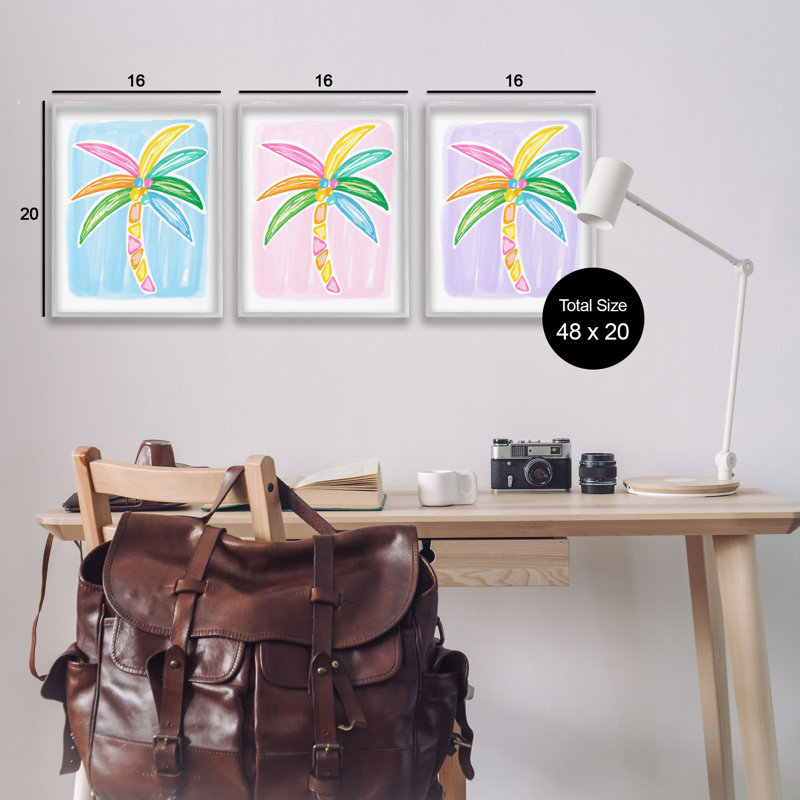  «Fun Summer Palms», ensemble de 3 giclées par Lisa Nohren, Estampe numérique Farmhouse, H 20 po x l 16 po