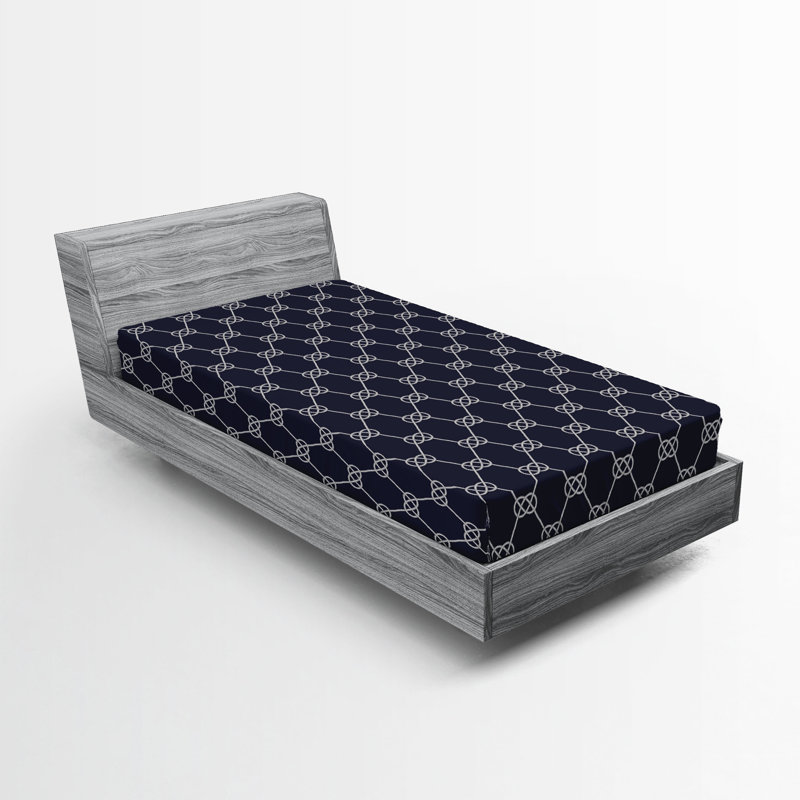 Ambesonne Fitted Sheet 2-Pack, Dark Blue/Cream Geometric, Twin XL Fitted Sheet