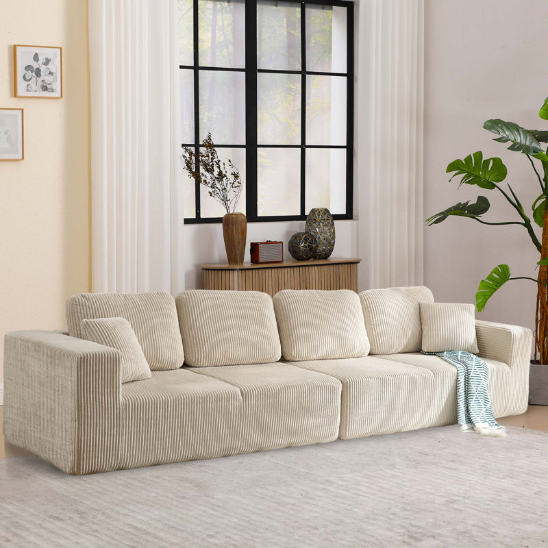 Canapé modulaire rembourré en tissu 144 po, Velours côtelé beige