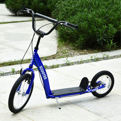 Trottinette pour les jeunes de 5 ans et plus avec guidon réglable 16 po à l'avant et 12 po à l'arrière, roues gonflables à double freins, bleu
