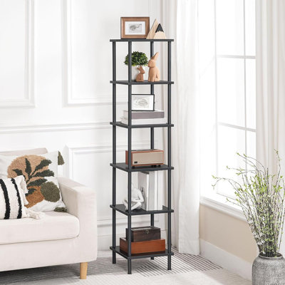 Étagère d'angle noire à 6 niveaux, support de présentation carré et support à plantes pour livres, décor et rangement dans le salon, la cuisine ou le bureau