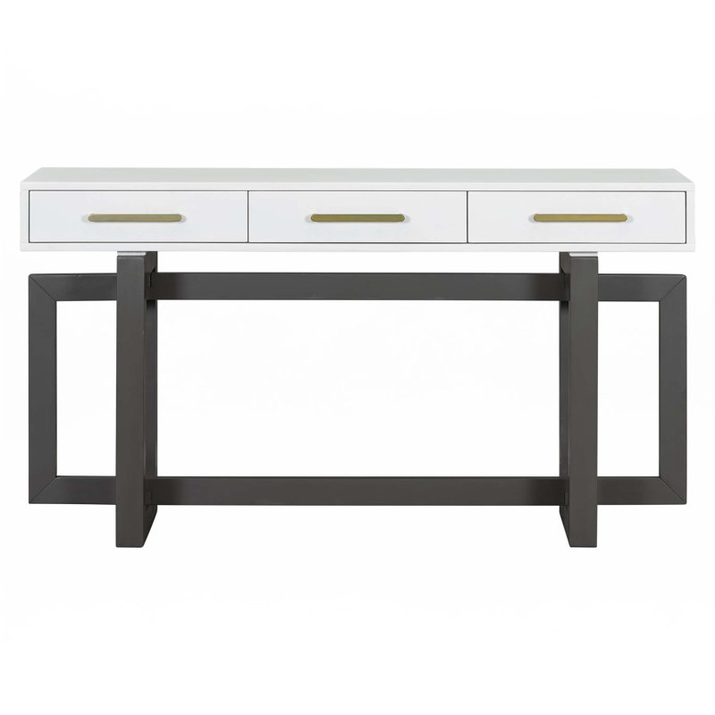 Console Table With Three Drawers, White/Gray